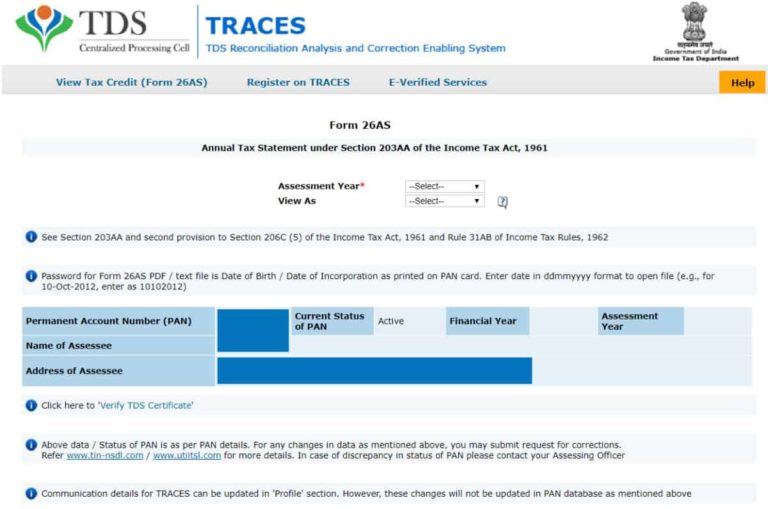 form 26as download online traces form 26as download online traces
